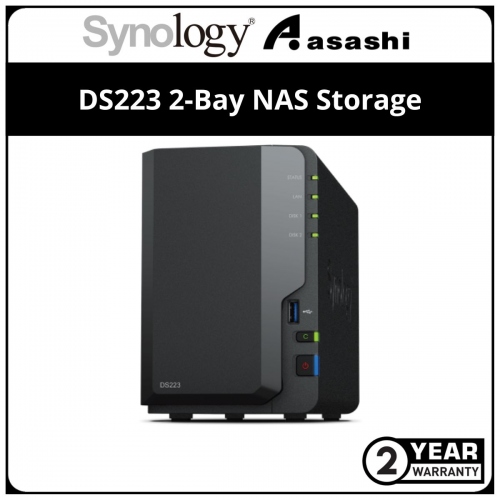 Synology DS223 2-Bay NAS Storage (Realtek RTD1619B Quad Core 1.7GHz,2GB DDR 4 , 1GbE 3 x USB 3.2 Gen 1)