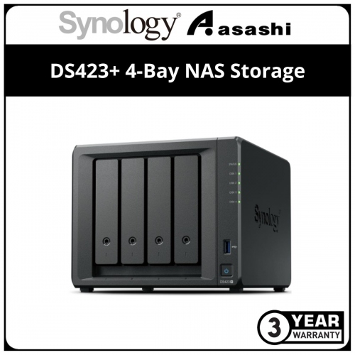 Synology DS423+ 4-Bay NAS Storage (Intel Celeron J4125 Quadl Core 2.0 GHz Boost Up to 2.7GHz, 2GB DDR4,2 X 1GbE LAN, USB 3.2 Gen 1 X 2)