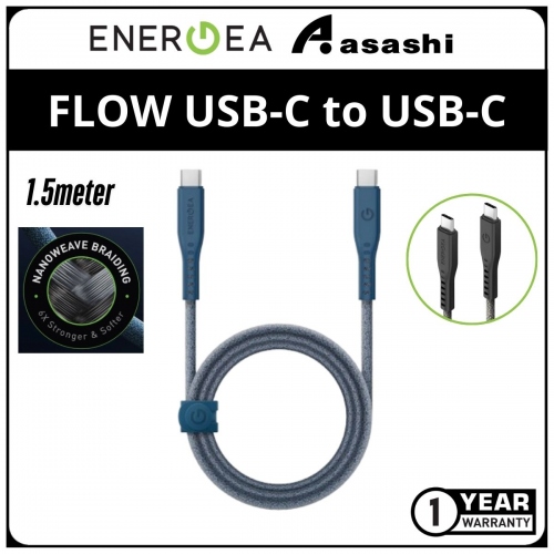 Energea FLOW (1.5m) USB-C to USB-C 240w Cable - Blue(1yrs Limited Hardware Warranty)