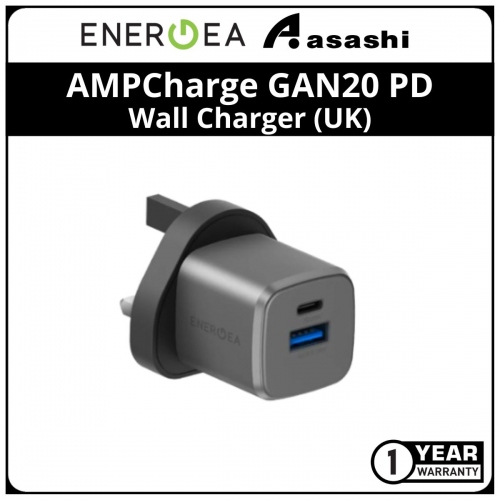 Energea AMPCharge GAN20 PD / QC3.0 20w Wall Charger (UK) (1 yrs Limited Hardware Warranty)