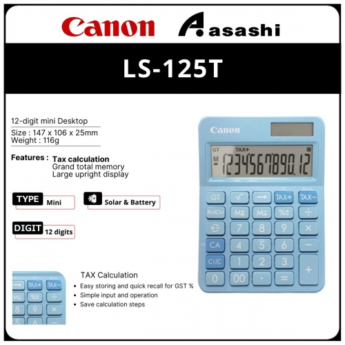 CANON LS-125T 12 Digit Desktop Calculator PASTEL BL