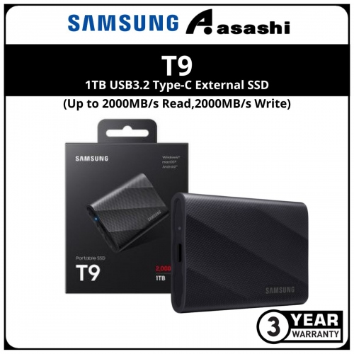 Samsung T9 1TB USB3.2 Type-C External SSD - MU-PG1T0BWW (Up to 2000MB/s Read,2000MB/s Write)