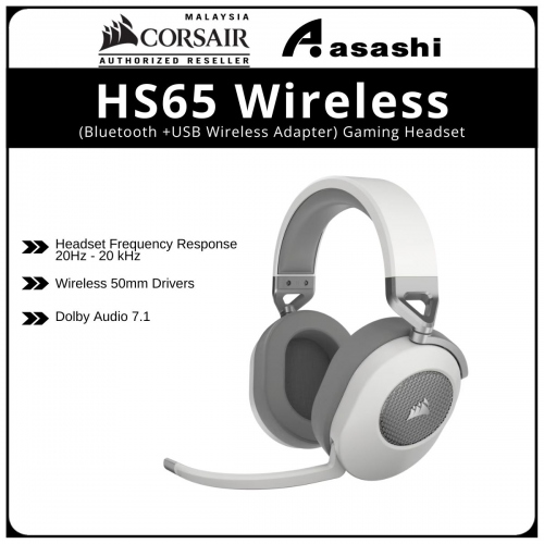 Corsair HS65 Wireless Gaming Headset - White (BT+USB Wireless Adapter) CA-9011286-AP2
