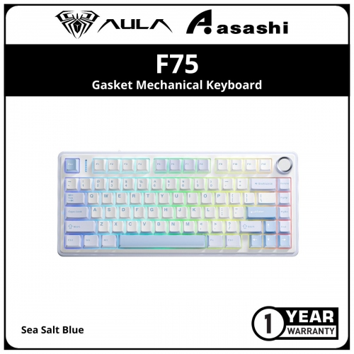 AULA F75 (Sea Salt Blue) Gasket Mechanical Keyboard 75% 80 Key RGB Tri-Mode Wired Bluetooth 2.4G Gasket Structure Hot-swap Gaming Keyboard