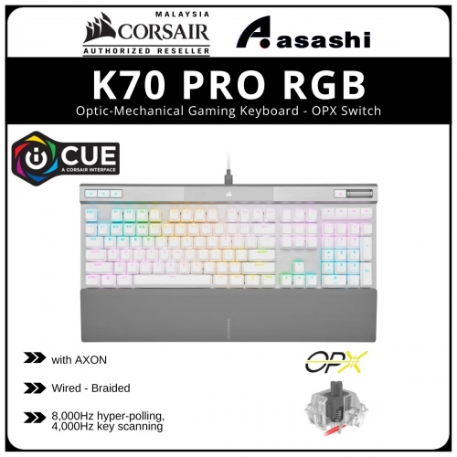 Corsair K70 PRO RGB (White) Optic-Mechanical Gaming Keyboard - Corsair OPX Switch