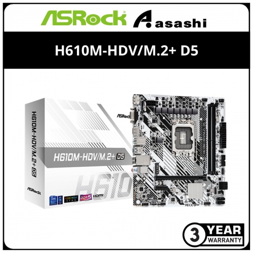 ASRock H610M-HDV/M.2+ D5 (LGA1700) mATX Motherboard (VGA, HDMI, DP, M.2)