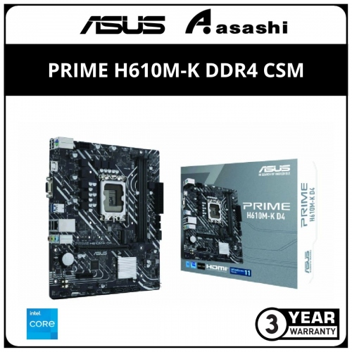 ASUS PRIME H610M-K DDR4 CSM (LGA1700) mATX Motherboard (VGA, HDMI, M.2)