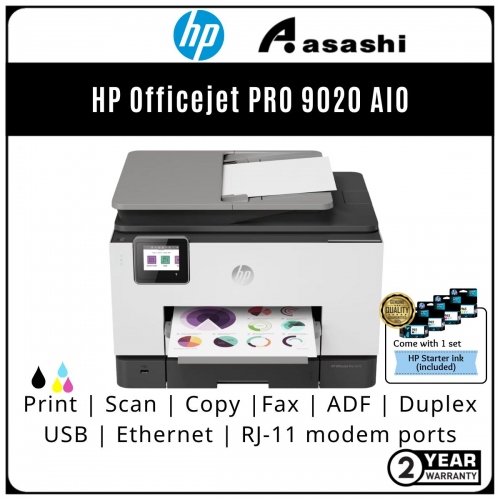 HP Officejet PRO 9020 AIO Printer (Print/Scan/Copy/Fax/Duplex Printing & Scanning/Wireless/1+1Yrs Warranty)