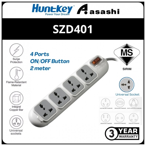 Huntkey SZD401 4 Sockets Surge Protector (UK PIN) (3 yrs Limited Hardware Warranty)