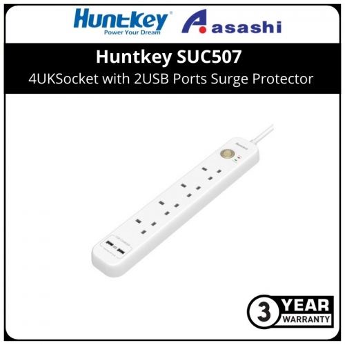 Huntkey SUC507 4UKSocket with 2USB Ports Surge Protector (3 yrs Limited Hardware Warranty)