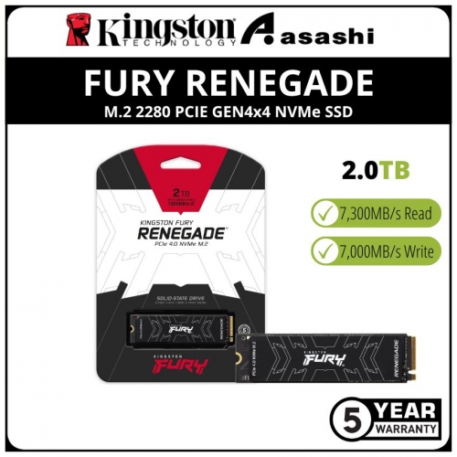 Kingston Fury Renegade 2TB M.2 2280 PCIE Gen4 x4 NVMe SSD (Up to 7300MB/s Read & 7000MB/s Write)