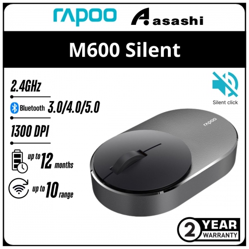 Rapoo M600 (Dark Gray) Silent Multi-mode Wireless Mouse - 2Y