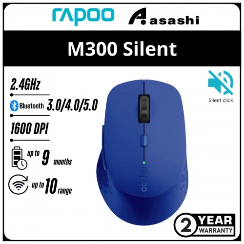 Rapoo M300 Silent (Blue) Multi-Mode Wireless Bluetooth 4.0/ Wireless 2.4GHz Mouse - 2Y