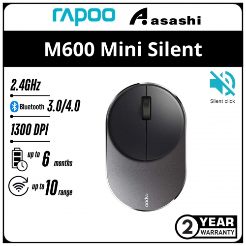 Rapoo M600 MINI (Black) Silent Multi-Mode Wireless Bluetooth 4.0/ Wireless 2.4GHz Mouse - 2Y