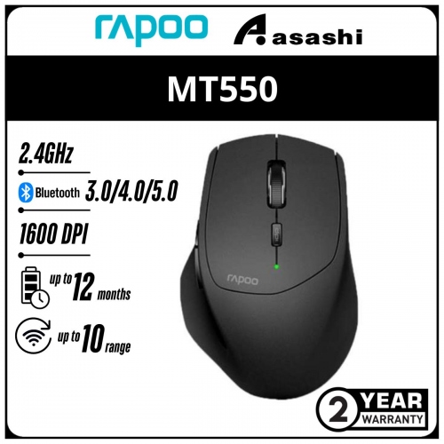 Rapoo MT550 (Black) Multi-Mode Wireless Bluetooth 4.0/ Wireless 2.4GHz Mouse - 2Y