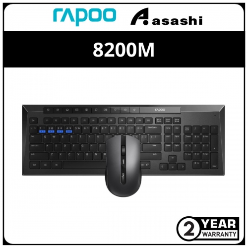 Rapoo 8200M Silent Multi-Mode Bluetooth 3.0/4.0/2.4GHz Wireless Keyboard & Mouse Combo - 2Y