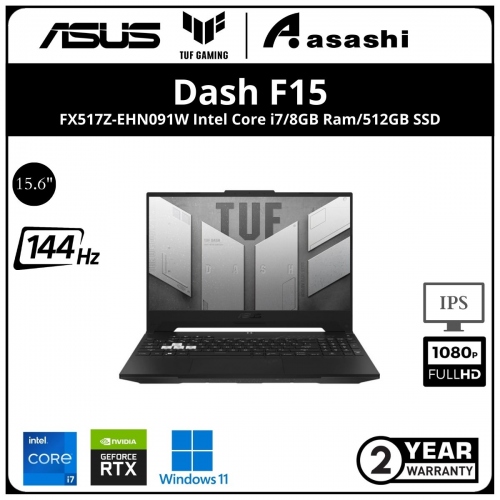 Asus TUF DASH F15 FX517Z-EHN091W Gaming Notebook - (Intel Core i7-12650H/8GB D5 4800Mhz(1 Extra Slot)/512GB SSD(Extra 1 M.2 Slot)/15.6