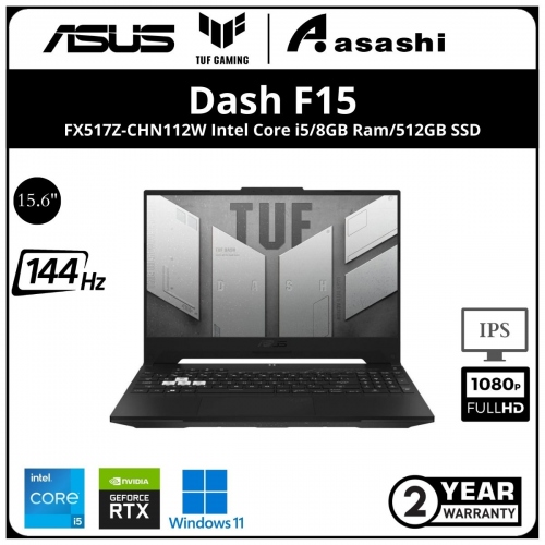 Asus TUF DASH F15 FX517Z-CHN112W Gaming Notebook - (Intel Core i5-12450H/8GB D5 4800Mhz(1 Extra Slot)/512GB SSD(Extra 1 M.2 Slot)/15.6