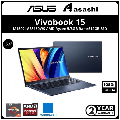 Asus Vivobook Notebook-M1502I-AE8150WS-(AMD Ryzen 5-4600H/8GB OB (1 Extra Slot) /512GB SSD/15.6