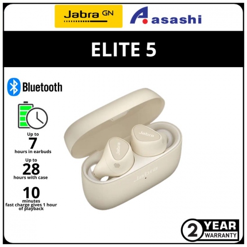 Jabra Elite 5 True Wireless Earbud with Hybrid Active Noise Cancellation (ANC) - Gold Beige (2 yrs Limited Hardware Warranty)
