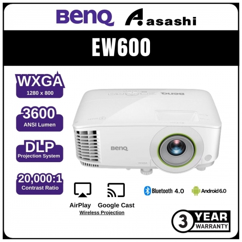 BenQ EW600 Wireless 3600lm WXGA Meeting Room ANDROID-BASED Smart Projector for Business