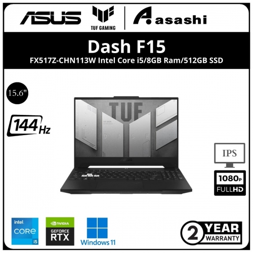 Asus TUF DASH F15 FX517Z-CHN113W Gaming Notebook - (Intel Core i5-12650H/8GB D5 4800Mhz(1 Extra Slot)/512GB SSD(Extra 1 M.2 Slot)/15.6