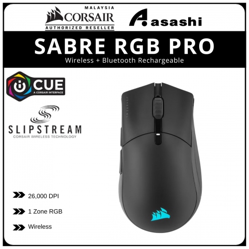 Corsair SABRE RGB PRO Wireless + Bluetooth Rechargeable Gaming Mouse w/ SLIPSTREAM