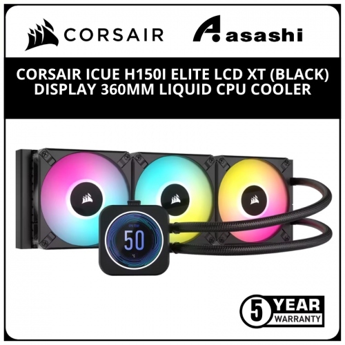 Corsair iCUE H150i Elite LCD XT (BLACK) Display 360mm Liquid CPU Cooler w/ Commander CORE - 2100RPM