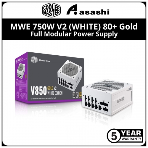 Cooler Master MWE 750W V2 (WHITE) 80+ Gold, Full Modular Power Supply — 5 Years Warranty