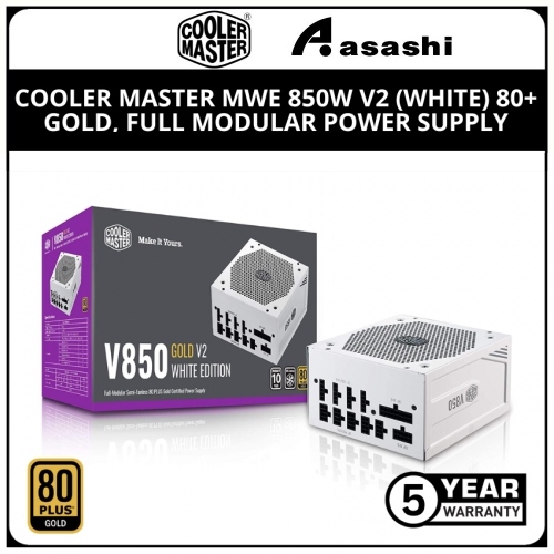 Cooler Master MWE 850W V2 (WHITE) 80+ Gold, Full Modular Power Supply — 5 Years Warranty