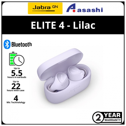 Jabra Elite 4 True Wireless Earbud - Lilac (2 yrs Limited Hardware Warranty)