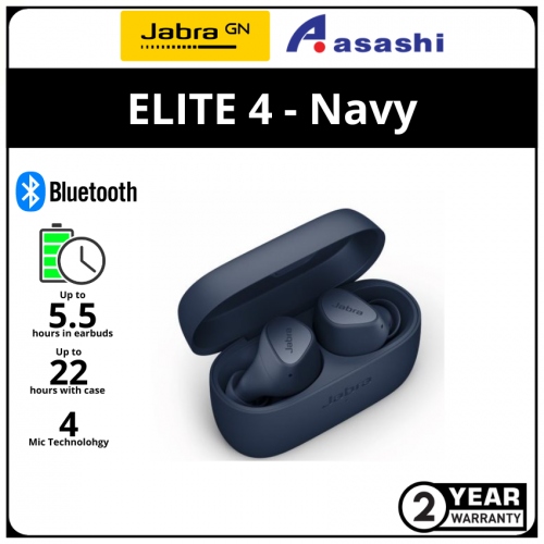 Jabra Elite 4 True Wireless Earbud - Navy (2 yrs Limited Hardware Warranty)