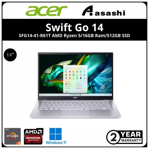 Acer Swift Go 14 SFG14-41-R61T Ultrabook-(AMD Ryzen 5-7530U/16GB LDDR4 (No Slot)/512GB SSD/AMD Graphic/14