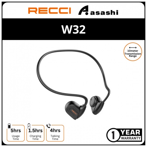 Recci W32 Air Conduction Wireless Earphone - Black 1Y