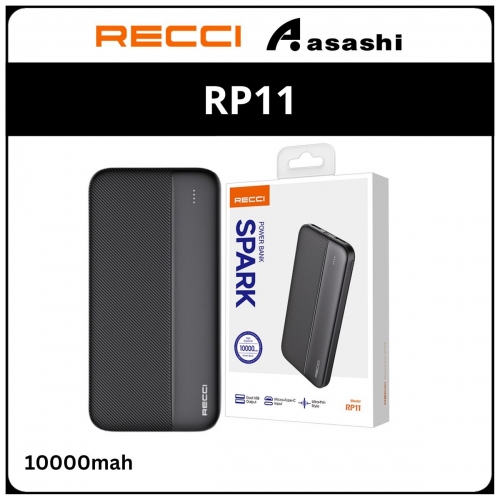 Recci RP11 10000mAh Fast Charging Power Bank - Black 1Y