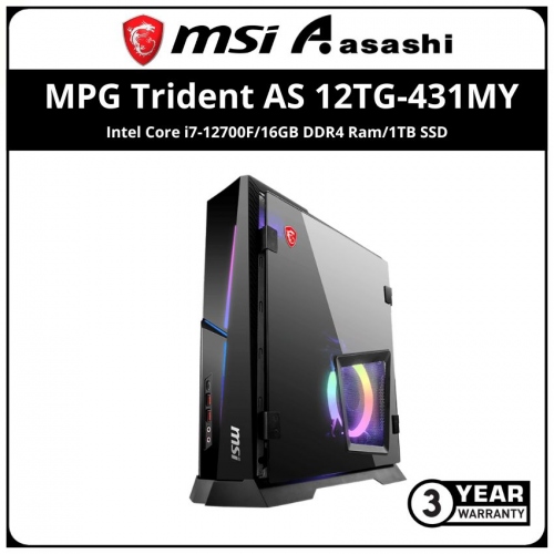 MSI MPG Trident AS Gaming Desktop-12TG-431MY-(Intel Core i7-12700F/16GB DDR4 Ram/1TB SSD/Nvidia RTX3060Ti 8GB Graphic/Win11Home/3 Years Warranty)