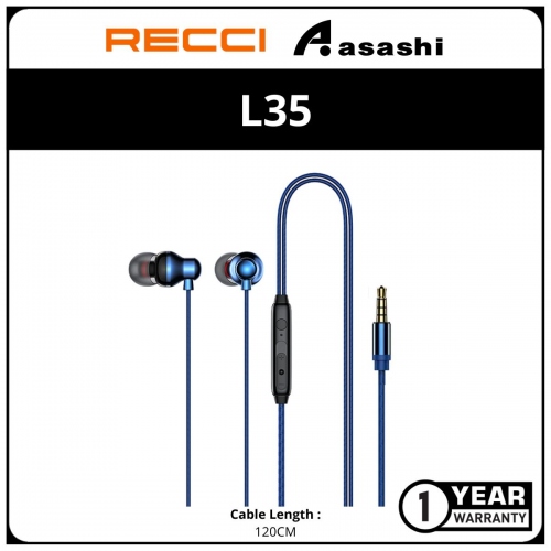 Recci L35 Metal Wired 3.5mm Earphone