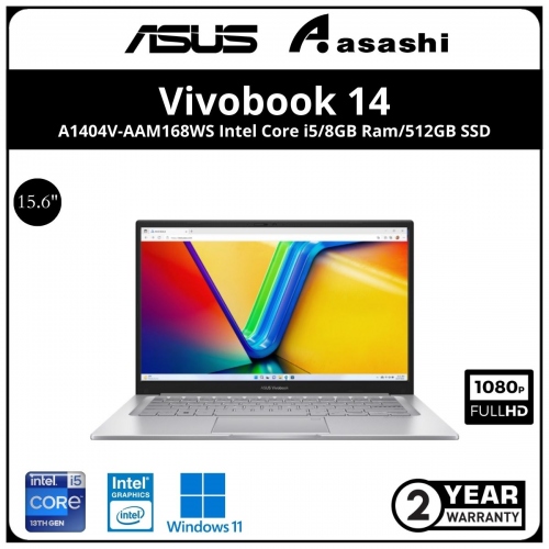 Asus Vivobook A1404V-AAM168WS Notebook (Intel Core i5-1335u/8GB DDR4 OB(1 Slot)/512GB SSD/Intel UHD Graphic/14