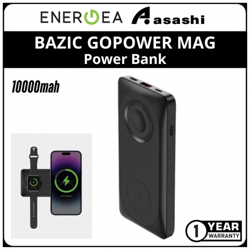 Energea BAZIC GOPOWER MAG 10000mah Magnetic Wireless Charging Power Bank - Black (1 yrs Limited Hardware Warranty)