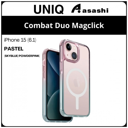 (85198) Uniq Magclick Charging Combat Duo iPhone 15 (6.1) Hybrid Case - Pastel (SkyBlue/PowderPink) (No Warranty)