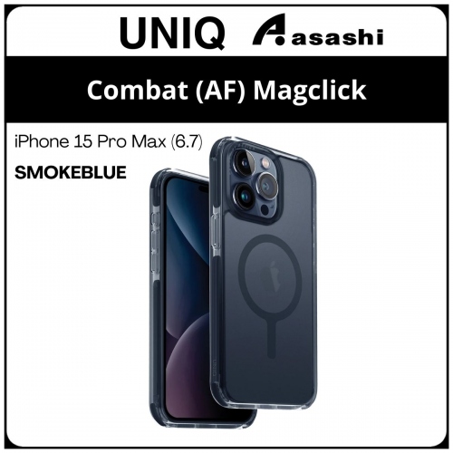 (85709) Uniq Magclick Charging Combat (AF) iPhone 15 Pro Max (6.7) Hybrid Case - Smoke Blue