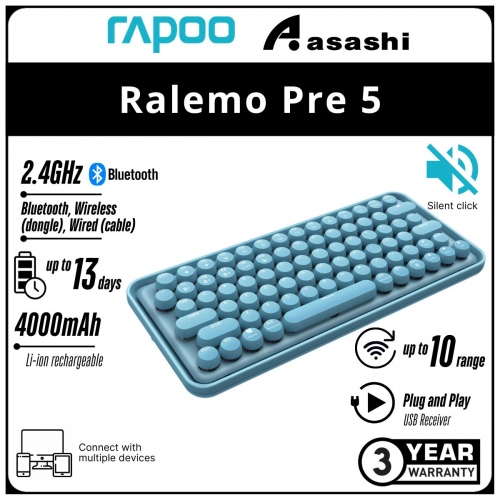 Rapoo Ralemo Pre 5 Silent (Blue) Multi-mode Wireless Keyboard - 3Y