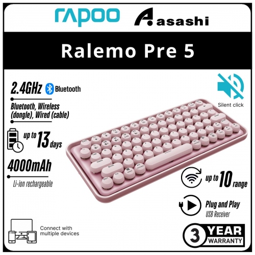 Rapoo Ralemo Pre 5 Silent (Pink) Multi-mode Wireless Keyboard - 3Y