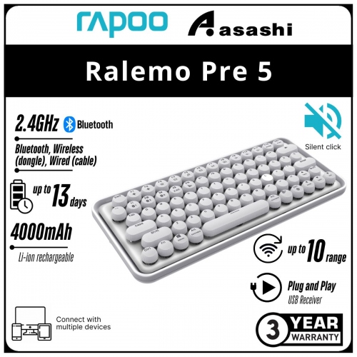 Rapoo Ralemo Pre 5 Silent (White) Multi-mode Wireless Keyboard - 3Y