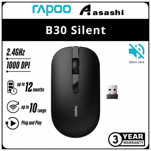 Rapoo B30 Silent (Black) Wireless Mouse - 3Y