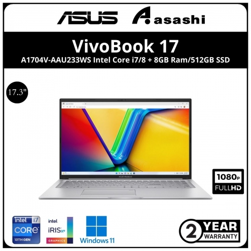 Asus Vivobook A1704V-AAU233WS Notebook - (Intel Core i7-1355U/16GB DDR4 (8GB OB +8GB)/512GB SSD/17.3
