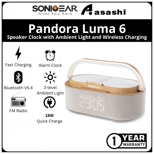 Sonic Gear Luma 6 Bedside Speaker Clock with Ambient Light and Wireless Charging