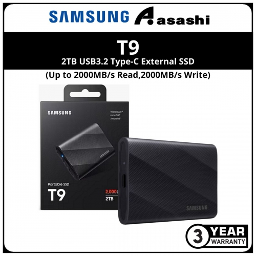 Samsung T9 2TB USB3.2 Type-C External SSD - MU-PG2T0BWW (Up to 2000MB/s Read,2000MB/s Write)