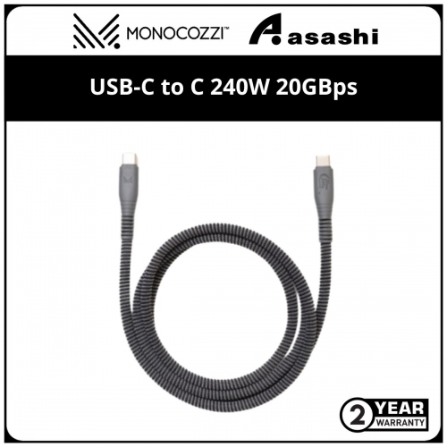 Monocozzi Essentials | USB-IF Certified USB-C to C 240W 20GBps Braided Sync and Charge Cable - 120cm (Charcoal)