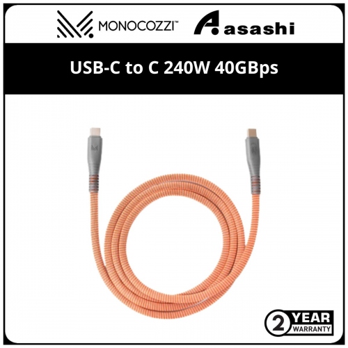 Monocozzi Essentials | USB-IF Certified USB-C to C 240W Thunderbolt4 40GBps Braided Sync and Charge Cable - 120cm (Terracotta)